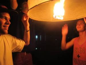 Us letting a sky lantern go in Phuket, Thailand